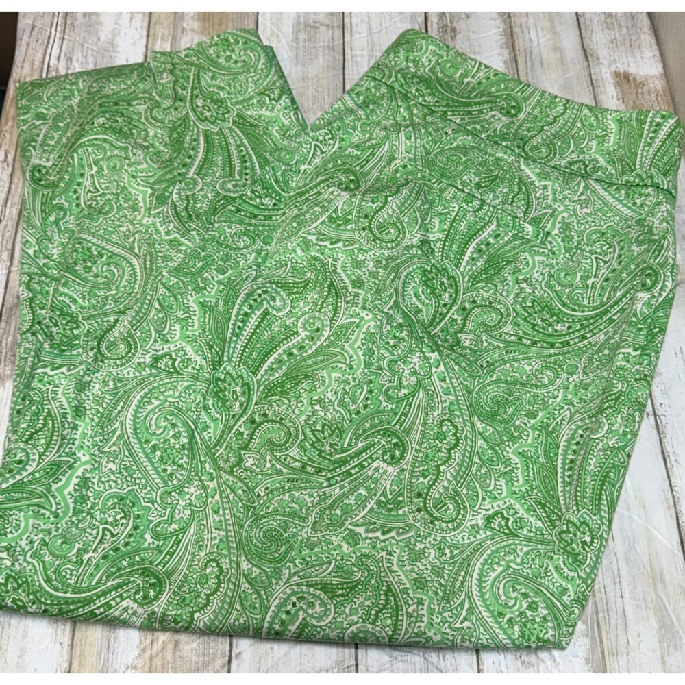Talbots‎ Womens Green Paisley Curvy Fit Cropped Pants Size 14 Capri Trousers